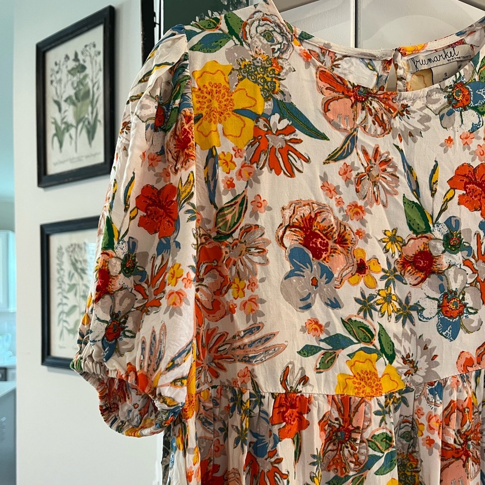 Floral Tiered Puff Sleeve Mini Dress - Multicolor - Picture 3 of 6